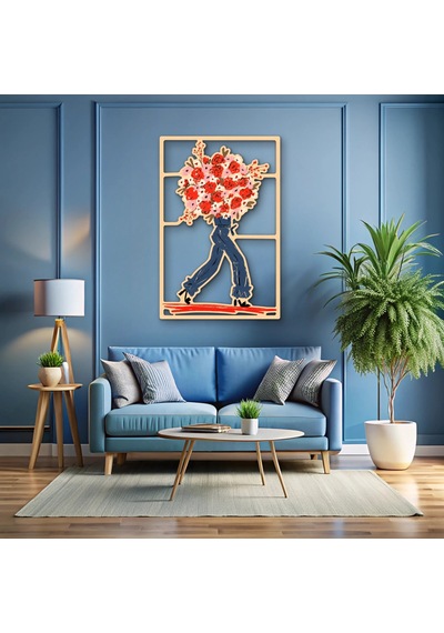 Çiçek Buketi Taşıyan Figür - Metal Tablo - Dec0381 33 X 50 Cm Çok Renkli