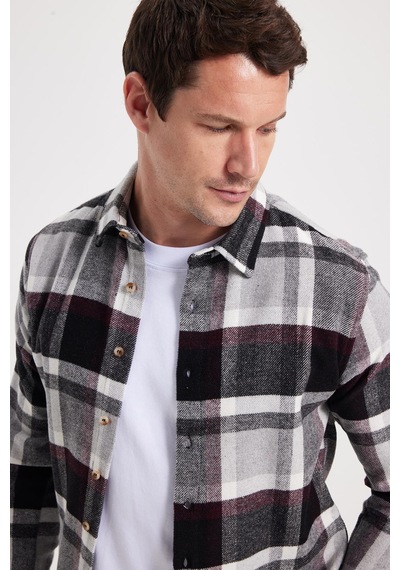 Tudors Erkek Slim Fit Dar Kesim Kareli Kışlık Oduncu Gömlek-42351 Gri