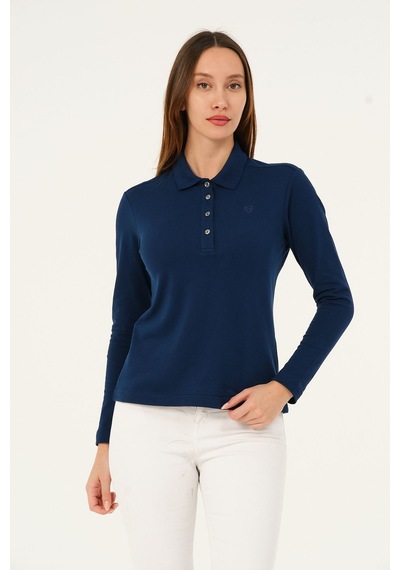 Msw Kadın Uzun Kollu Regular Fit Polo Yaka T-shirt Marin