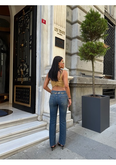 Out Of Standart Kadın Cropped Flare Normal Bel Kot Pantolon İndigo