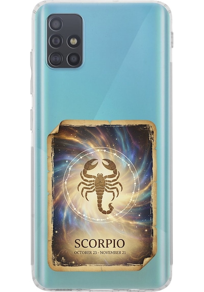 Samsung Galaxy A51 İle Uyumlu Burç Kartları Akrep Tasarımlı Şeffaf Silikon Kılıf Şeffaf