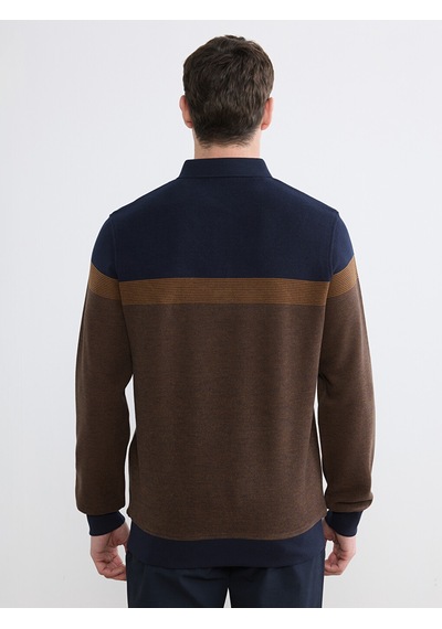 Lcwaıkıkı Classic Kahverengi Polo Yaka Renk Bloklu Erkek Sweatshirt