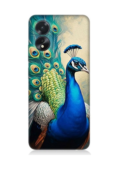 Oppo A38 Uyumlu Gururlu Tavuskuşu Tüyleri Desenli Silikon Kılıf Çok Renkli