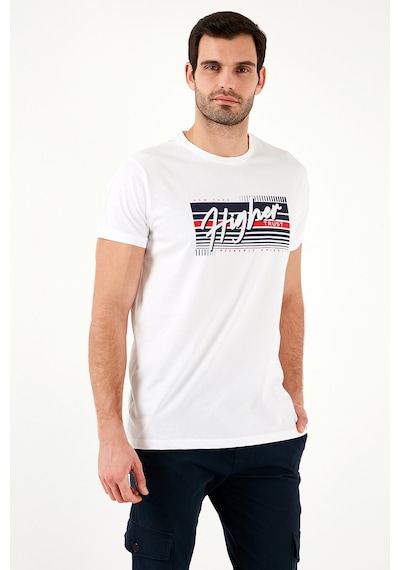 Buratti Pamuklu Slim Fit Bisiklet Yaka Baskılı Erkek T Shirt 541Higher Beyaz