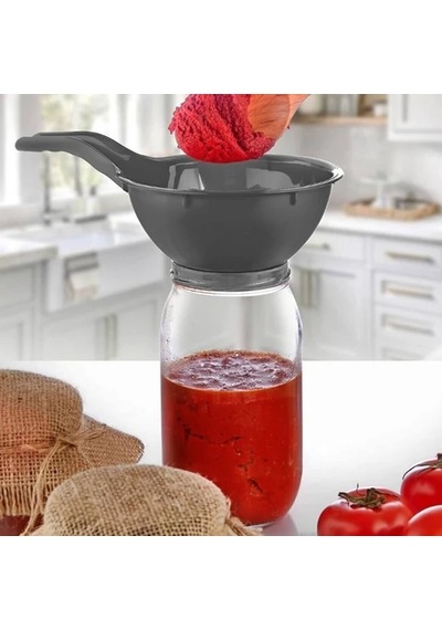 Kavanoz Hunisi - Konserve Reçel Hunisi Geniş Ağızlı - Saplı Gri