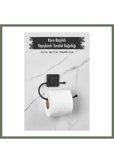 Bezos Yapışkanlı Kare Başlıklı Siyah Tuvalet Kağıtlığı Bezos1