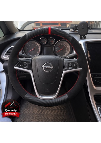 Opel Mokka Dikme Direksiyon Kılıfı Alcantara Süet Mat Karbon Kırmızı Yüzük Ve Dikiş 2012-2016