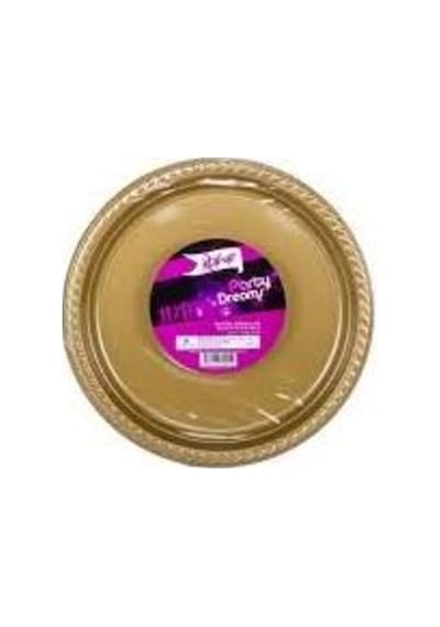 Roll-up & Rainbow Plastık Gold Renklı Partı Tabak 25 Lı Yuvarlak