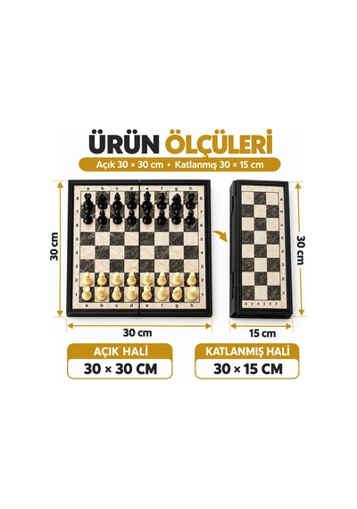 Manyetik Katlanabilir Satranç Takımı 30x30cm Taşınabilir Seyahat Okul Hobi Oyunu Satranç Seti Hediye