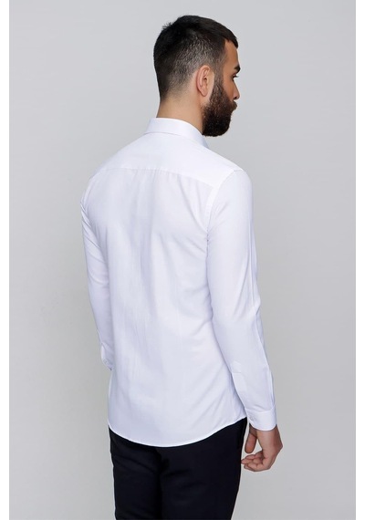 Efor Slim Fit Pamuk Saten Klasik Beyaz Gömlek Gk 604 Beyaz