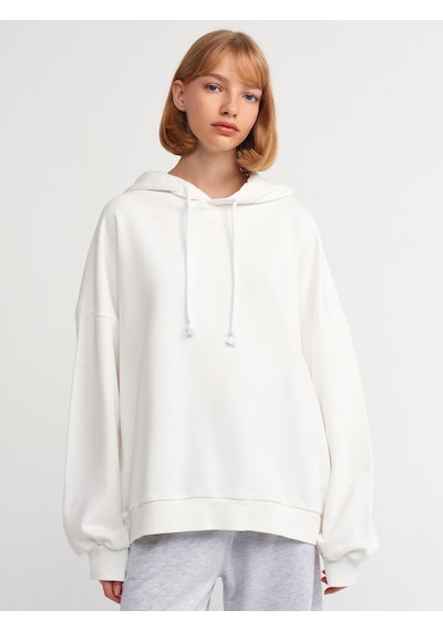Dilvin 40142 Yıkama Efektli Sweatshirt-ekru Ekru