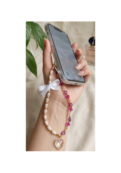 İnci Boncuklu Mor Telefon Bilek Askısı