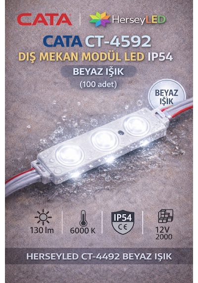Ct-4592 100adet 12v Modul Led Beyaz Işık 2 Watt Kristal Mercekli Led Modul 100 Adet Beyaz