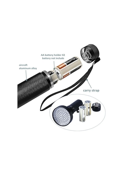 Valkyrie 100 Led 395nm Mor Işık Uv El Feneri - Ultraviyole Siyah Fener - Ev Otel Evcil Hayvan Para Siyah