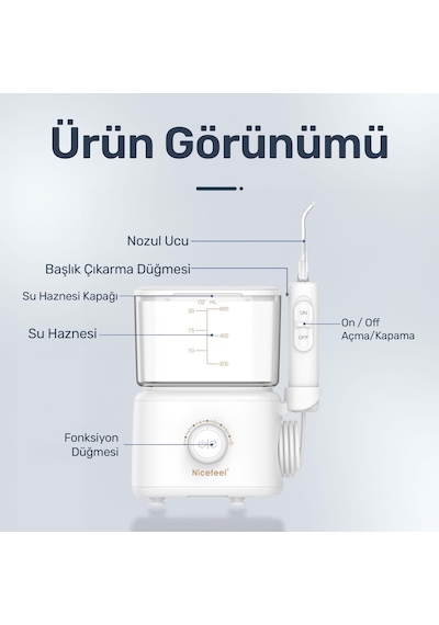 Npo Nicefeel Fc180 Profesyonel 600ml Diş Teli/protez Bakım Ve Ağız Duşu-beyaz
