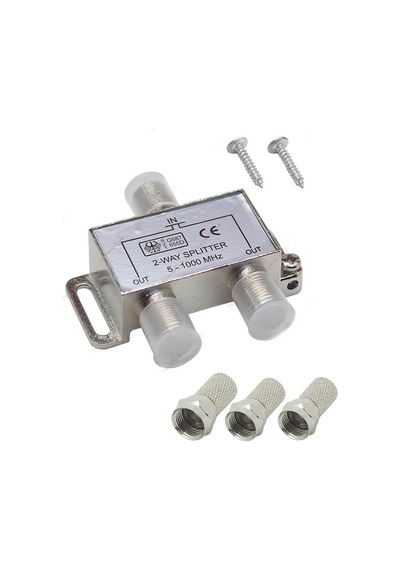 Koodmax - 2 Port Uydu Splitter Kablo Tv Anten Kablo Çoklayıcı Dağıtıcı + 3 Adet F Konnektör