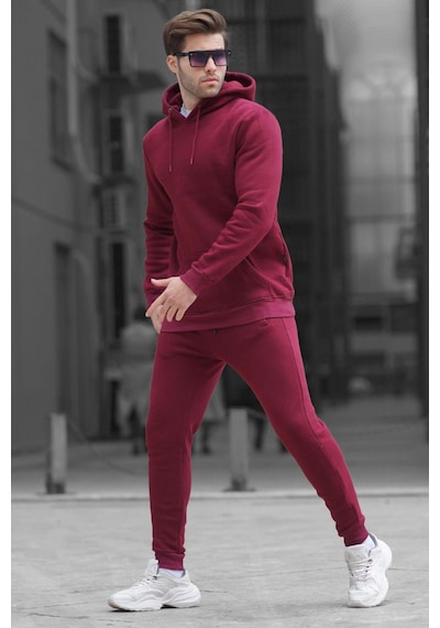 Madmext Bordo Kapşonlu Basic Eşofman Takımı 5905-bordo Bordo