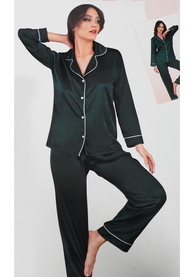 3nbe Kadın Saten Pijama Takımı Yeşil