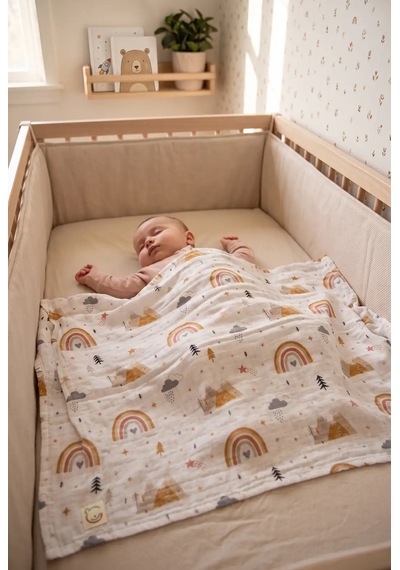 E&f Store Gökkuşağı Desenli Müslin Bebek Battaniyesi Çok Renkli