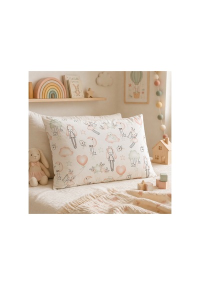 Çocuk Yastık Kılıfı Tek Kişilik Desenli 50 X 70 Cm 1 Adet Tavşanlar Somon