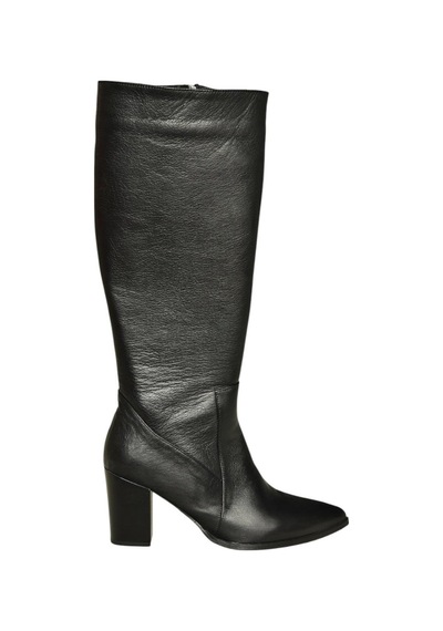 Fox Shoes V398589603 Siyah Hakiki Deri Kalın Topuklu Kadın Çizme Siyah-hakiki Deri