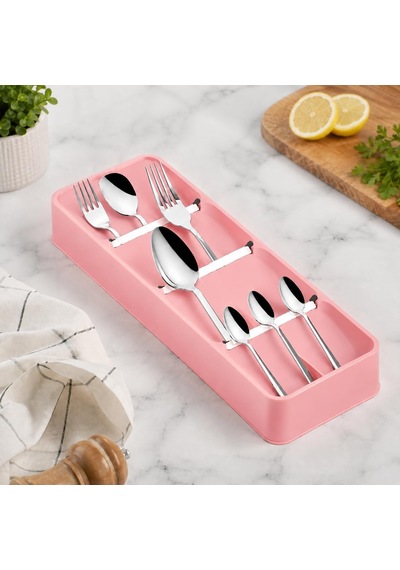 4 Bölmeli Çekmece İçi Kaşıklık Çatal Bıçak Organizeri Düzenleyici,pembe Çok Renkli