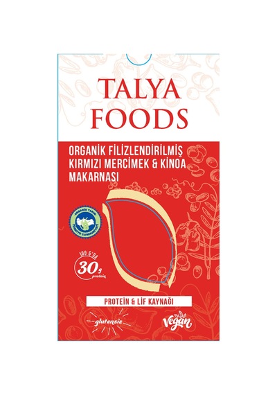 Talya Foods Filizlendirilmiş Kırmızı Mercimek Kinoa Makarna 200g - 7 Adet Tarı