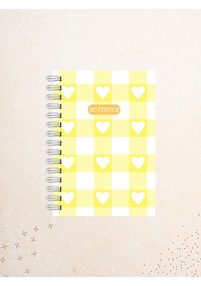 Kalpli Sarı Dama Desenli Defter 60 Yaprak / 120 Sayfa Çizgisiz Tel Spiralli Çok Renkli