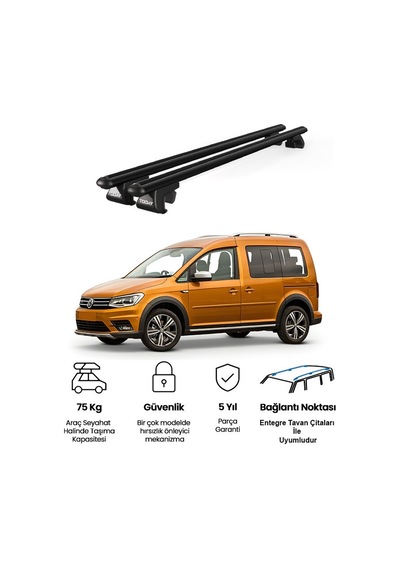 Volkswagen Caddy 2015 Ve Sonrası Uyumlu Siyah Ara Atkı Port Bagaj Tavan Barı