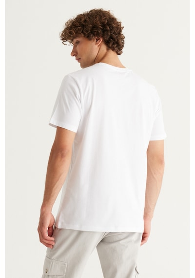 Erkek Beyaz 360 Derece Her Yöne Esneyen Slim Fit Bisiklet Yaka Tişört Beyaz