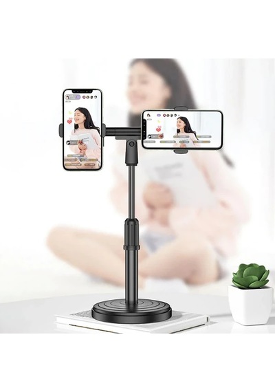 Ally Masaüstü Youtube Tiktok Canlı Yayın Çift Telefon Tutucu Stand- 5775 Siyah