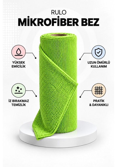 20 Li Rulo Mikrofiber Temizlik Bezi 25x30 Cm Yıkanabilir Kopart Kullan Süper Emici İz Bırakmaz Yeşil