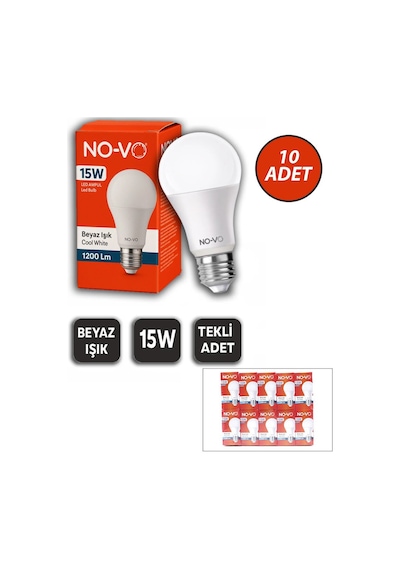 No-vo Led Ampul 15w 6500k 1200lm 15.000 Saat Ömür Beyaz - 10'li Paket Diğer