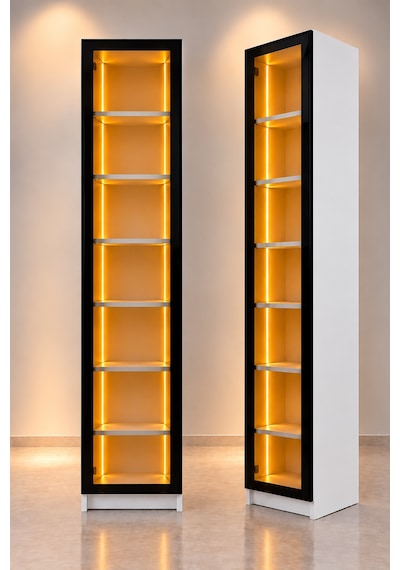 Imobsan Beyaz Led Işıklı Reflekte Cam Kapaklı Vitrin Dolabı 6 Mdf Raflı Imobsan Beyaz Led Işıklı Reflekte Cam Kapaklı Vitrin Dolabı 6 Mdf Raflı