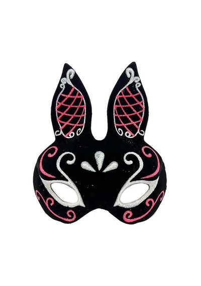 Siyah Renk Kırmızı Beyaz Simli Siyah Süet Kaplama Tavşan Maskesi 18x16 Cm - Parti Gözlüğü & Maske 0 - 99