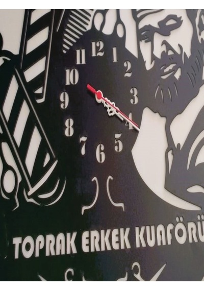 Erkek Berber Kuaför İçin Dekoratif Duvar Saati -2 Siyah