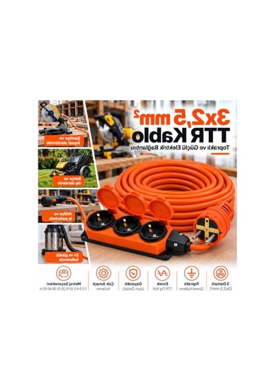 10 Metre Uzatma Kablosu, 3x2,5 Mm² Ttr Turuncu Topraklı Priz 0.1 M