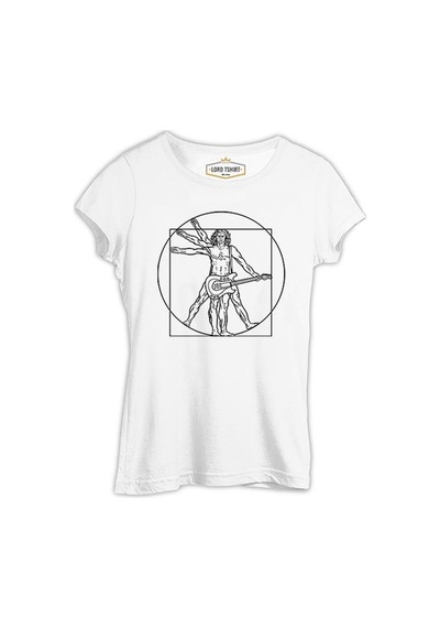 Da Vinci Man Guitar Playing Beyaz Kadın Tshirt 001