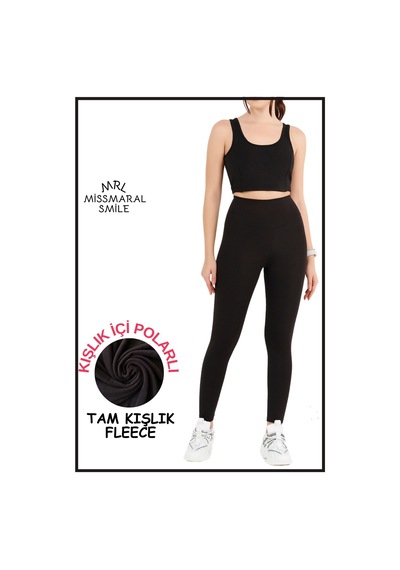 Missmaral Kadın Kışlık Içi Polarlı Yüksek Bel Toparlayıcı Tayt Lacivert Curve High Waist Fleece Winter 1058 SiYAH