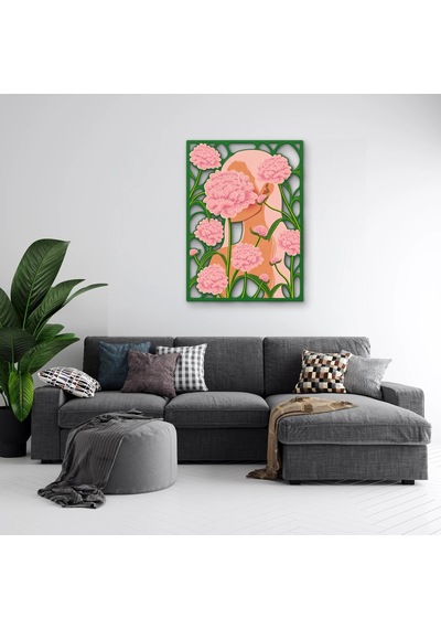 Pembe Karanfilli Kadın Portresi - Metal Tablo - Dec0355 91 X 125 Cm Çok Renkli