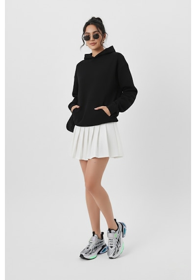 Uyguntarz Unisex Yumuşak Dokulu Düz 3 İplik Oversize Sweatshirt Sade Ve Modern Görünüm siyah