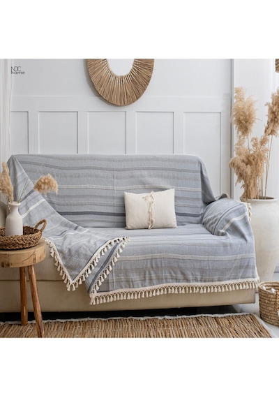 Dnc Home Tekstil Jakarlı Keten Gri Koltuk Örtüsü 170 X 220 Antrasit - Gri
