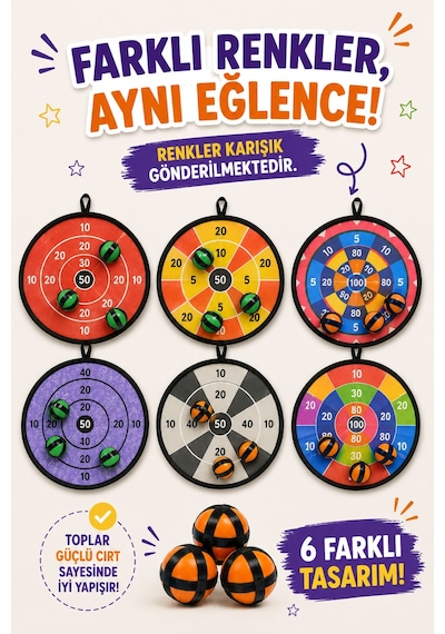 Cırt Cırtlı Dart Oyunu Seti Eğlenceli Hedef Tahtası 3 Toplu Dart Atış Oyunu Seti 36cm Hed709
