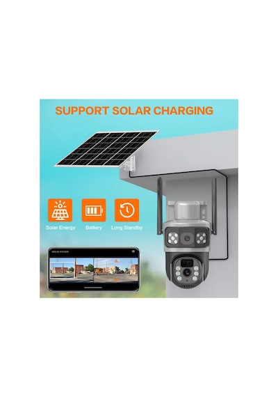 Sim Kartlı Güneş Enerjili Güvenlik Kamerası 3+3mp Ultra Hd Gece Görüşlü İp Kamera