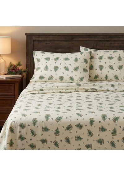 Avanti Linens - King Sheets, Rahat Ev Ve Tatil Dekoru Christmas Tree Koleksiyonu , Fildişi Çok Renkli