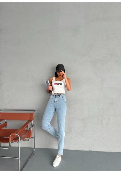 Pileli Baloon Fit Buz Mavi Jean Mavi+buz