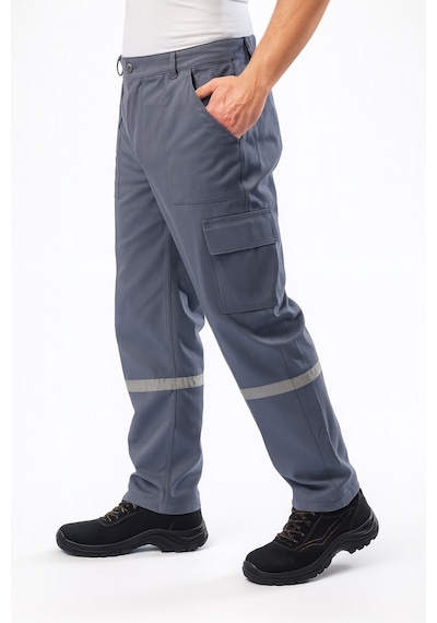 Gabardin Reflektörlü İş Pantolonu 10 Adet Geniş Cepli, Firmanıza Özel Logo & İsimli Baskılı Gri