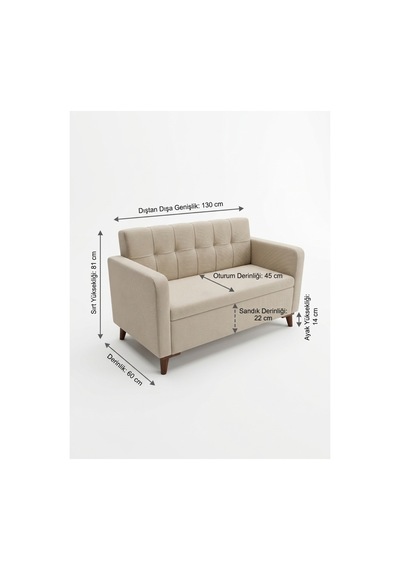 Sandıklı Kollu Mini Koltuk 130 Cm Bej Bej