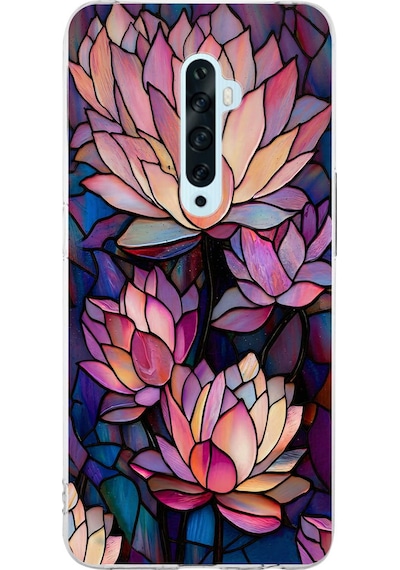 Printify Oppo Reno 2z İle Uyumlu Vitray Sessiz Lotus Tasarımlı Şeffaf Silikon Kılıf Şeffaf