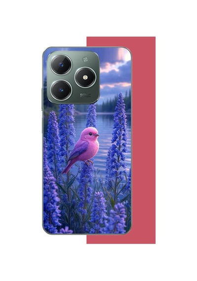 Realme C61 Uyumlu Lavanta Kuşu Baskılı Silikon Kılıf Renkli